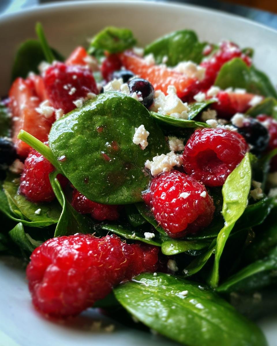 Berry Spinach Salad with Goat Cheese and Raspberry Vinaigrette - detail 2