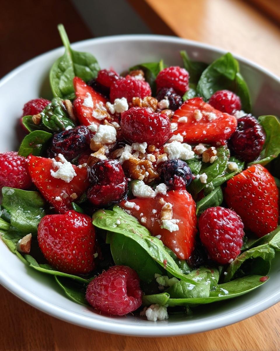 Berry Spinach Salad with Goat Cheese and Raspberry Vinaigrette - detail 3