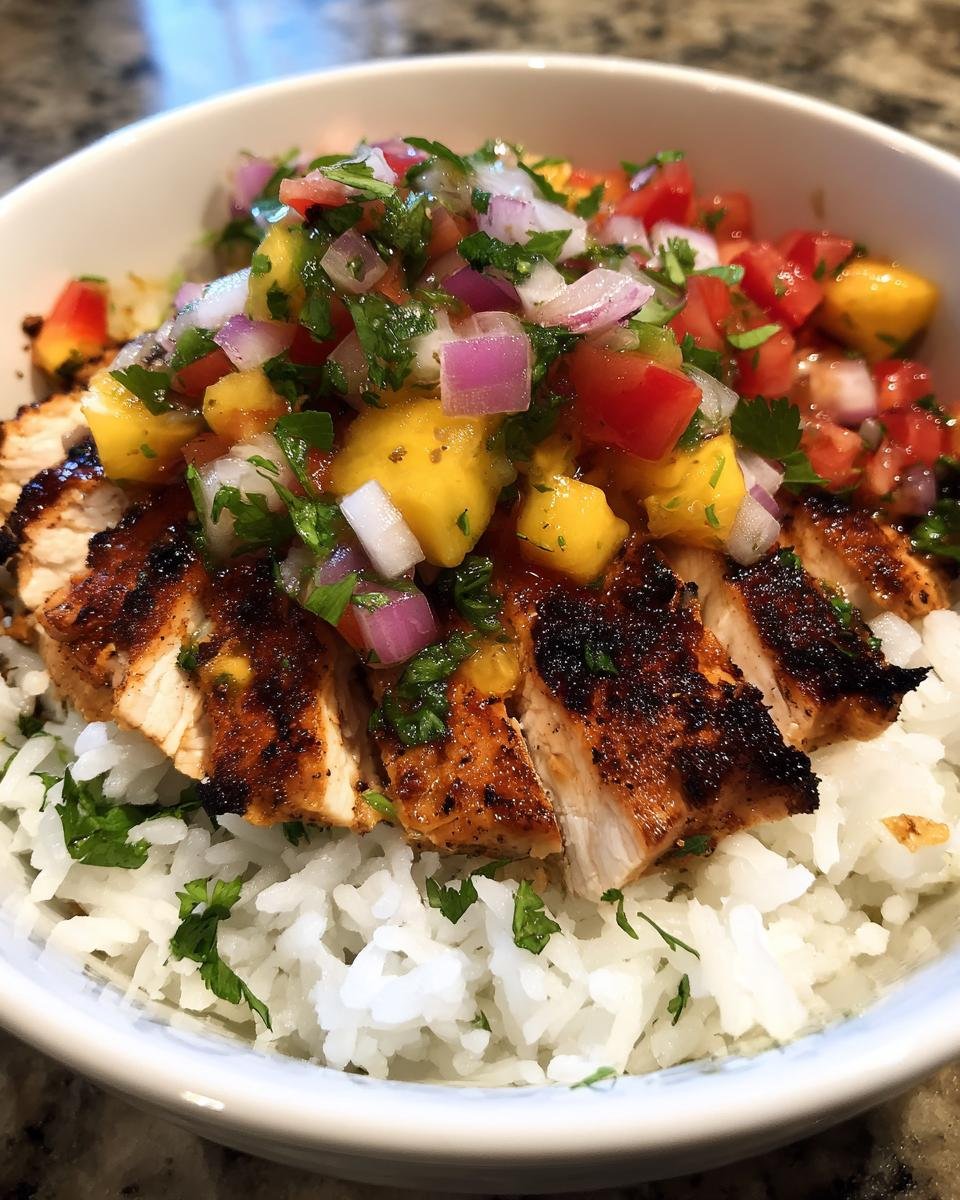 Cilantro-Lime Chicken Bowls with Peach Salsa - detail 3
