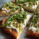Pistachio and Honey Whipped Ricotta Flatbread with Arugula for Christmas