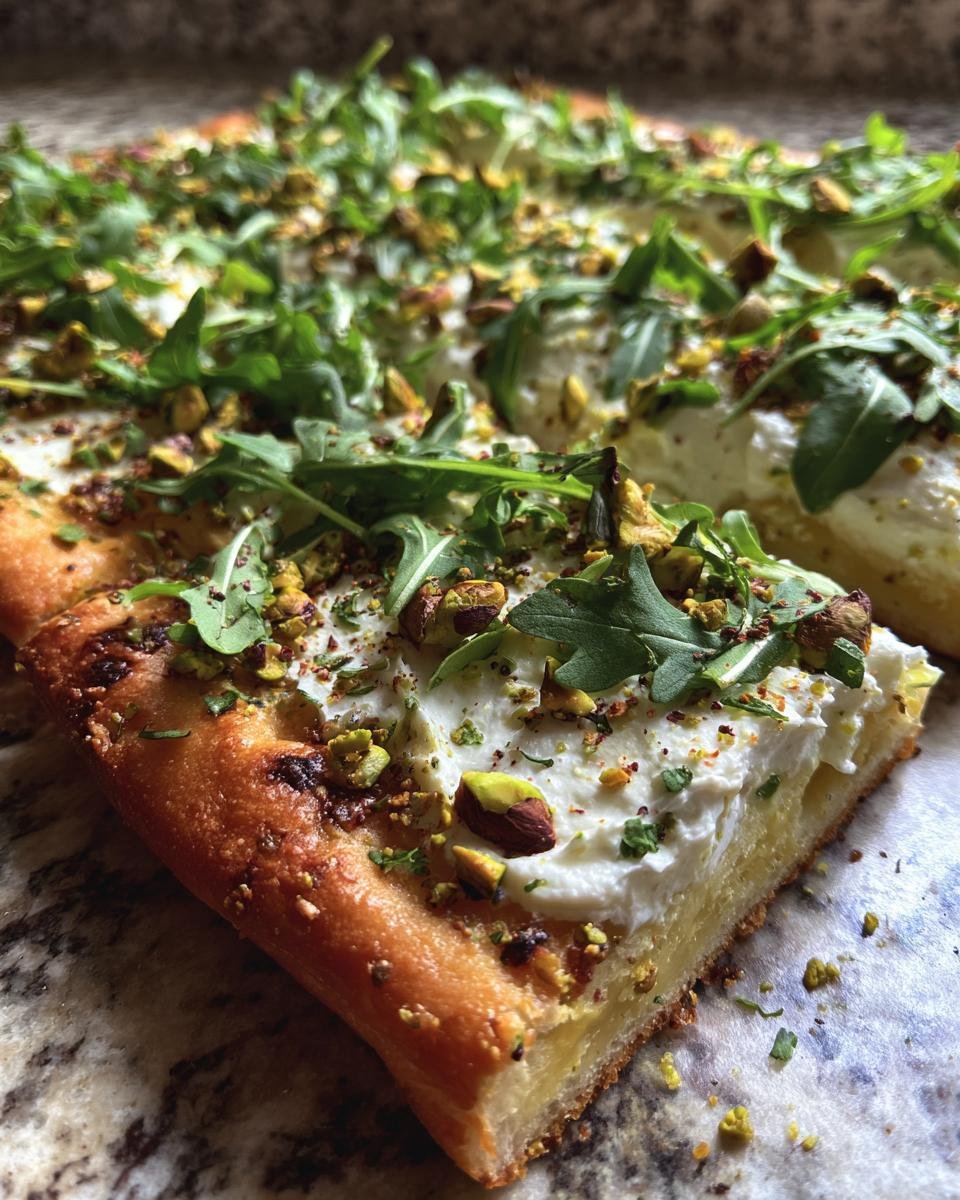 Pistachio and Honey Whipped Ricotta Flatbread with Arugula for Christmas - detail 2
