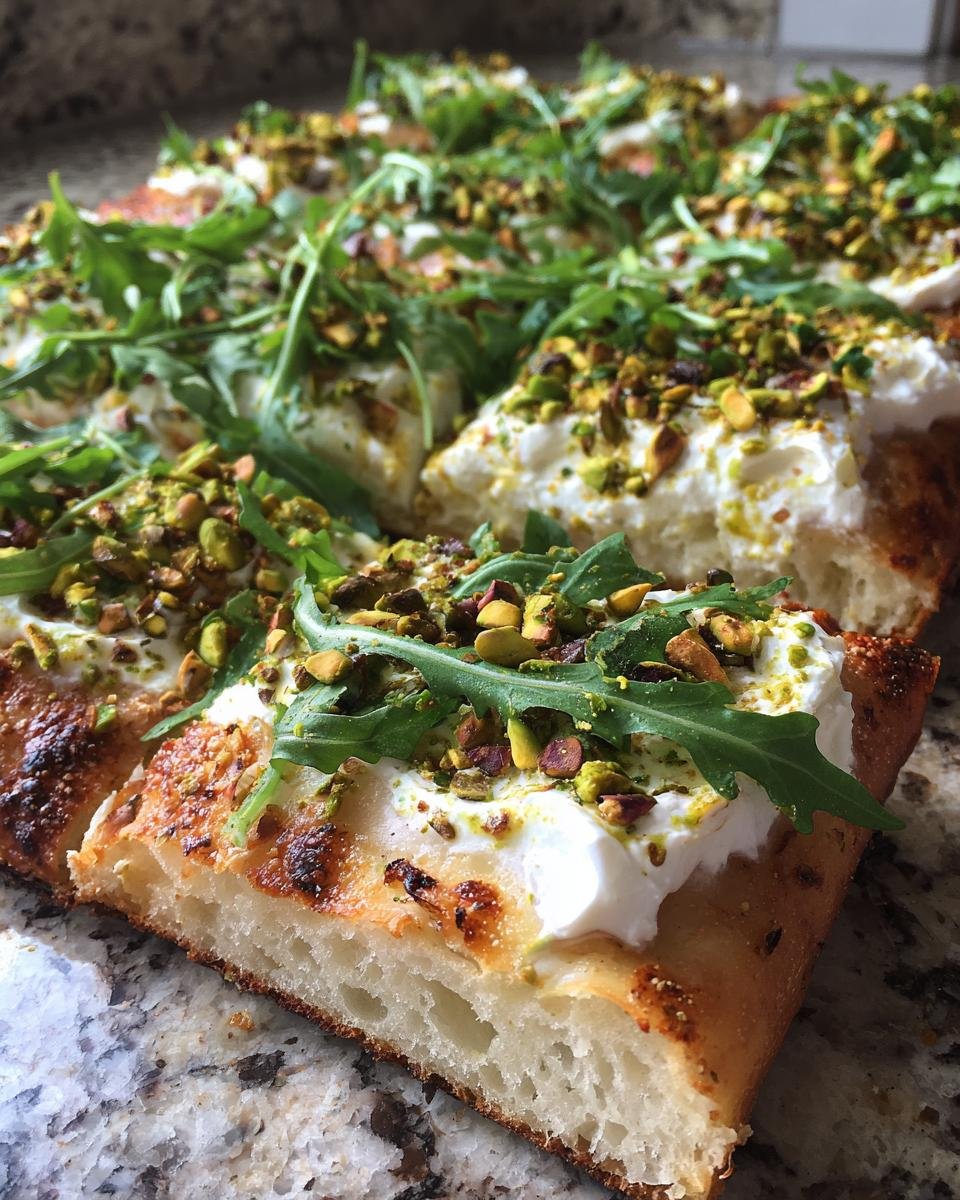 Pistachio and Honey Whipped Ricotta Flatbread with Arugula for Christmas - detail 3