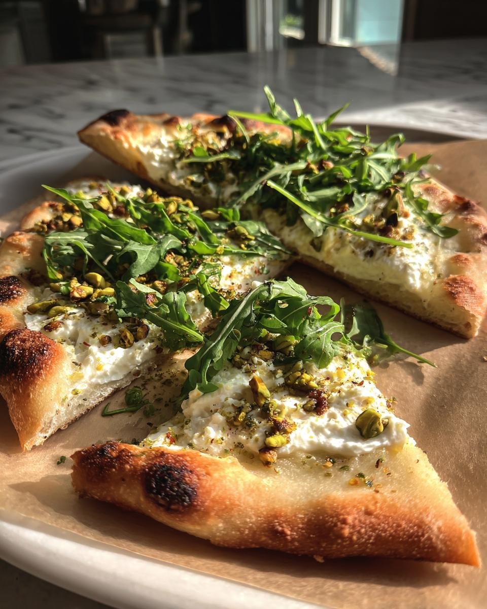 Pistachio and Honey Whipped Ricotta Flatbread with Arugula for Christmas - detail 4