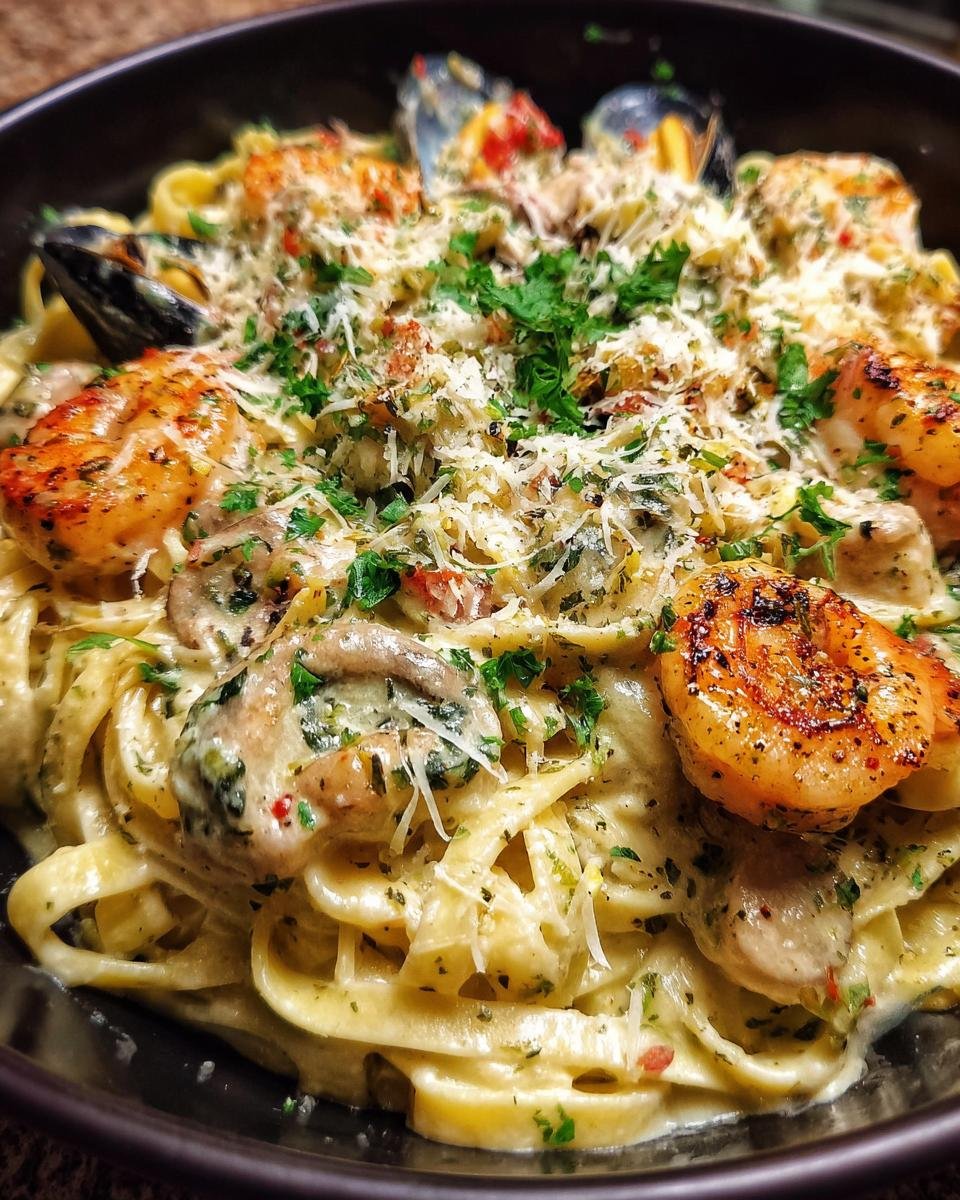 Loaded Seafood Alfredo Pasta - detail 1