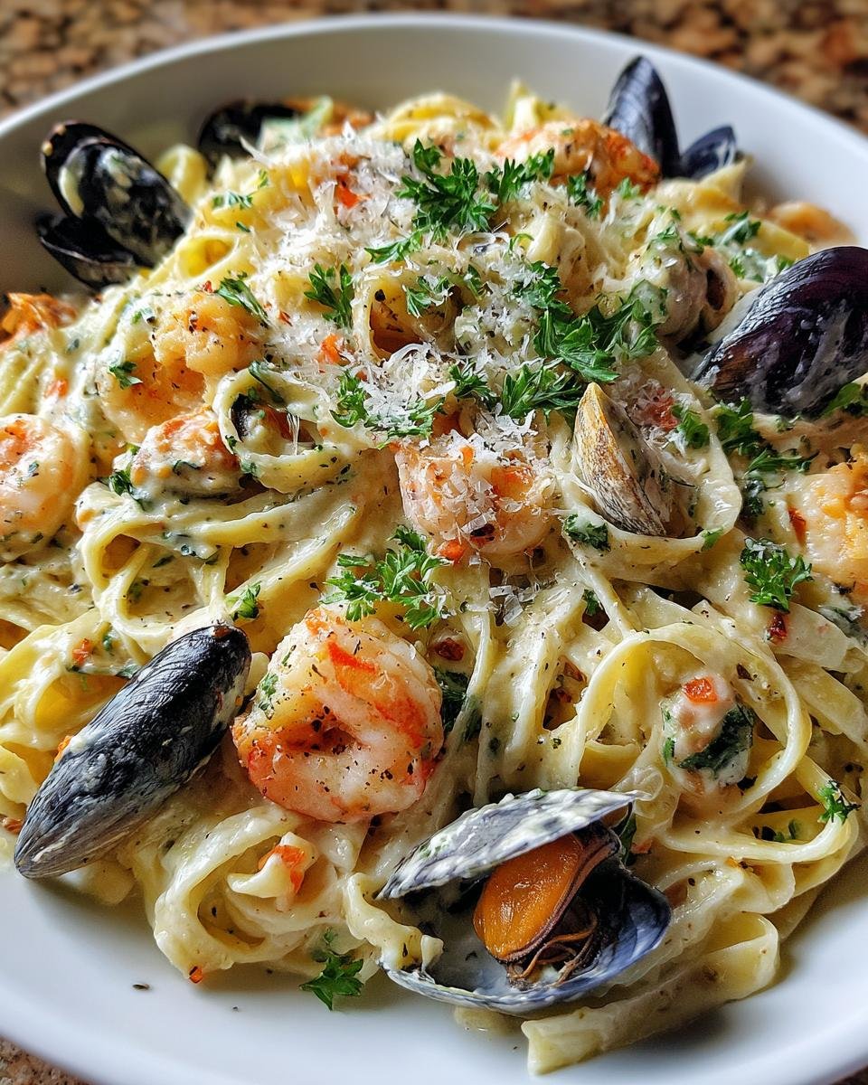 Loaded Seafood Alfredo Pasta - detail 2