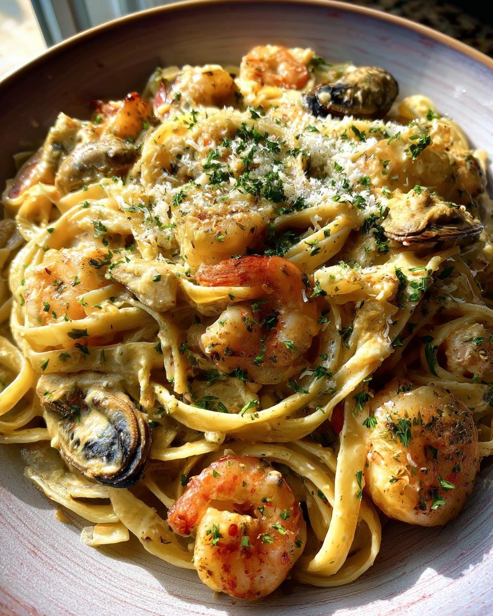 Loaded Seafood Alfredo Pasta - detail 3