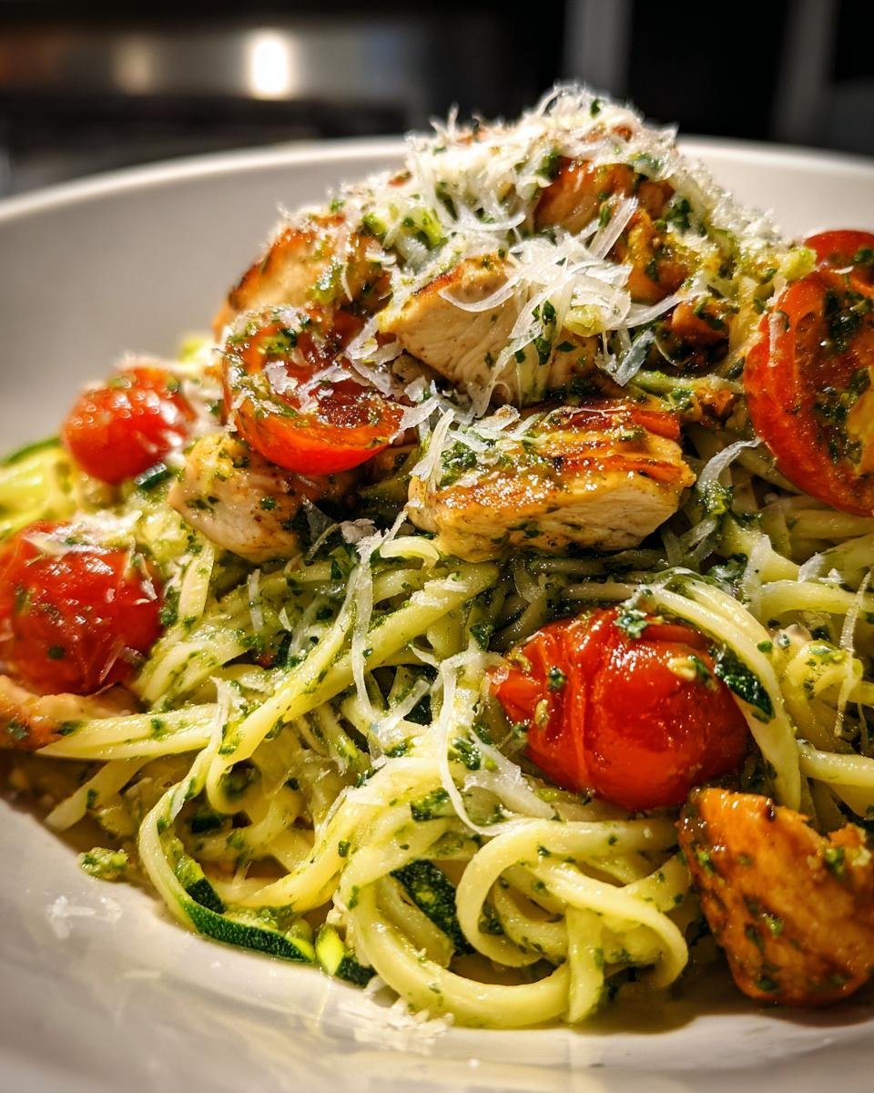 Parmesan Zucchini Tomato Chicken Spaghetti with Basil Pesto - detail 1