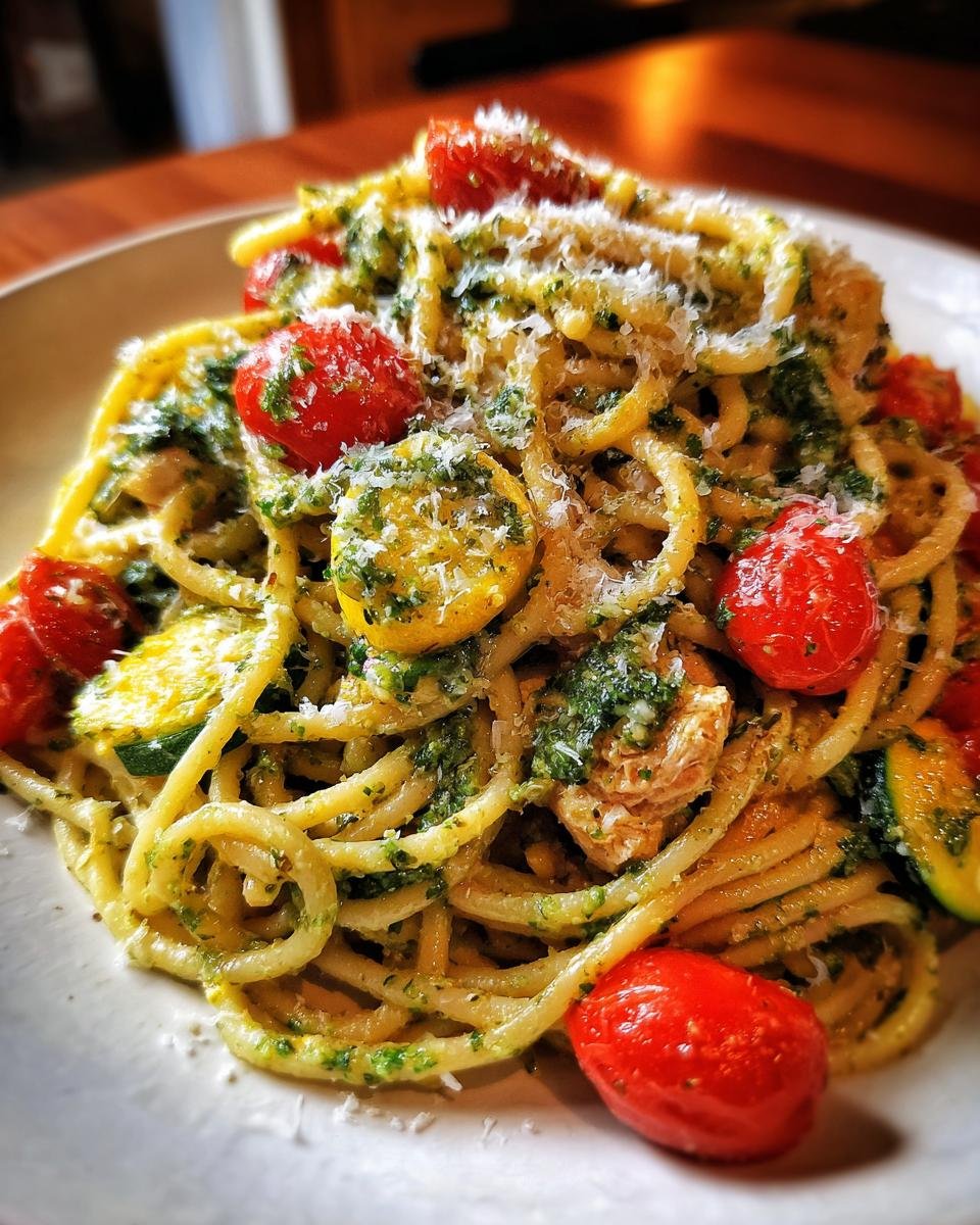 Parmesan Zucchini Tomato Chicken Spaghetti with Basil Pesto - detail 3