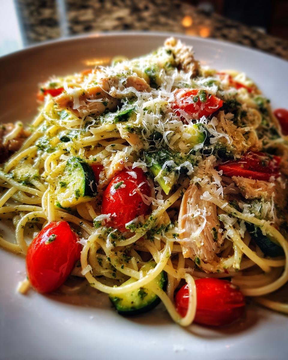Parmesan Zucchini Tomato Chicken Spaghetti with Basil Pesto - detail 4