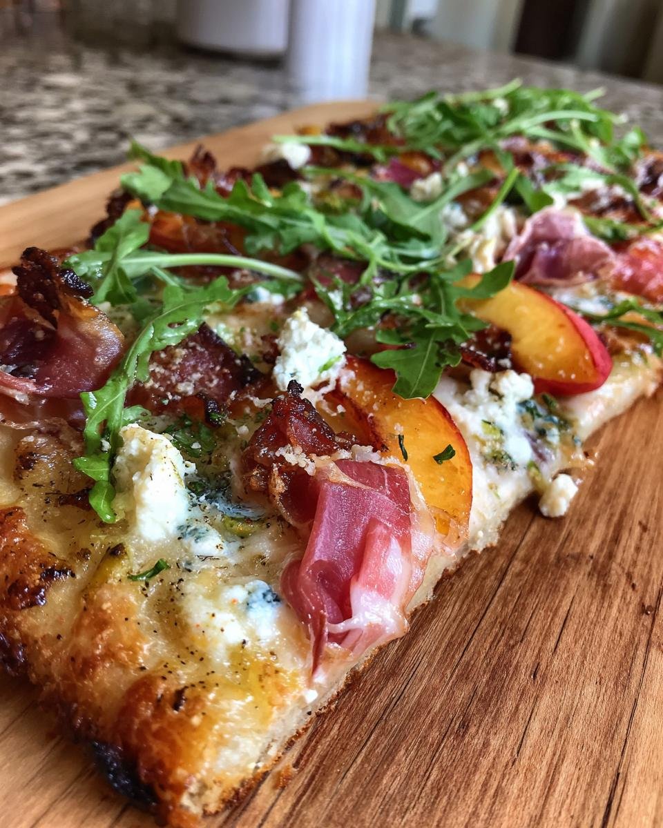 Peach and Prosciutto Flatbread with Goat Cheese and Arugula - detail 2