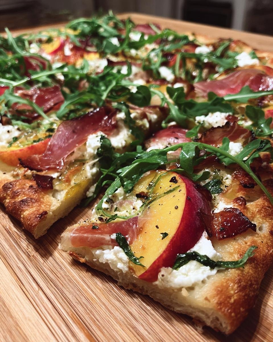 Peach and Prosciutto Flatbread with Goat Cheese and Arugula - detail 3