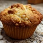 A close-up of a perfectly baked Apple Cinnamon Muffin with a golden-brown, textured top.