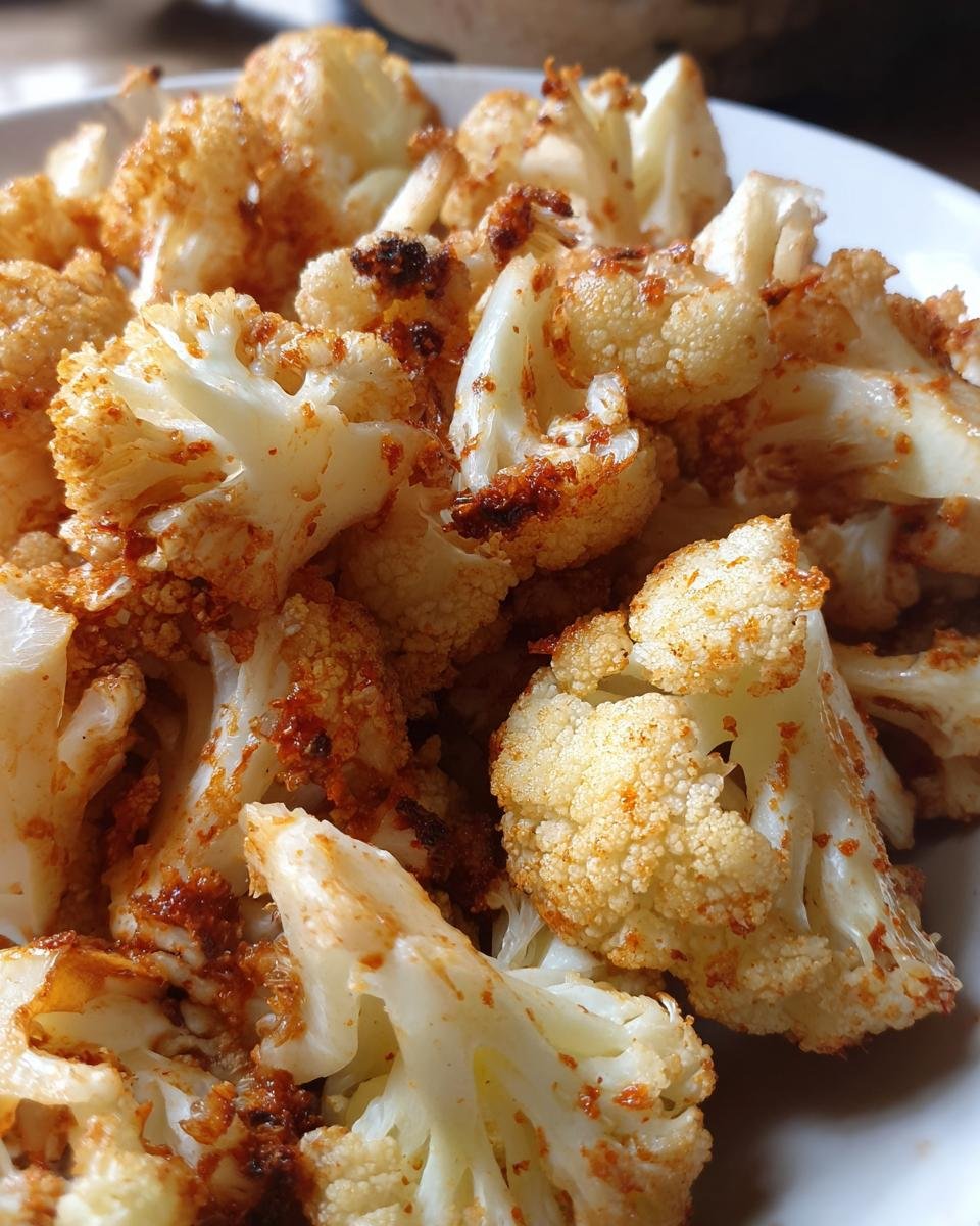 Close-up of delicious Crispy Roasted Cauliflower with Paprika, showing the florets' texture and seasoning.