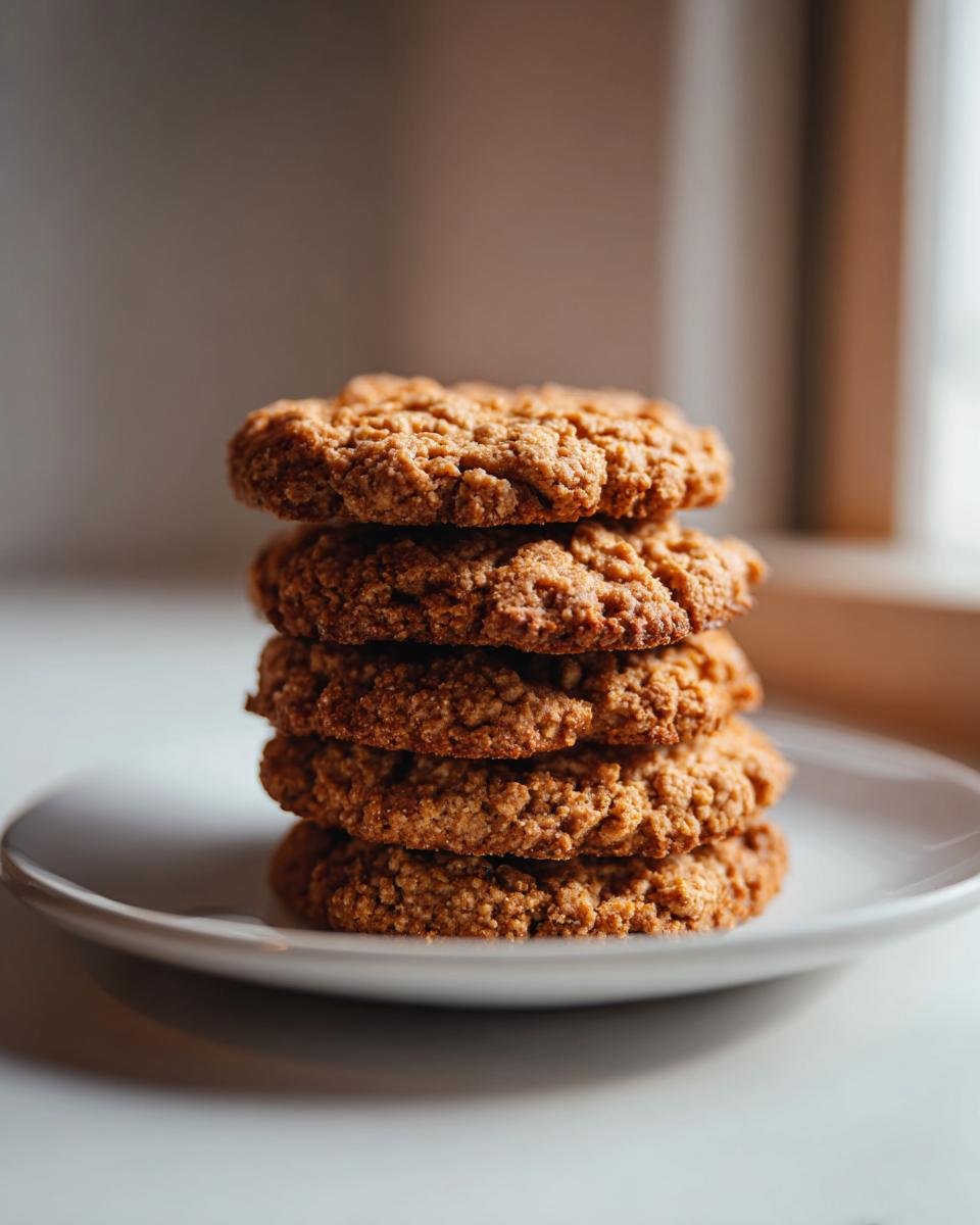 A stack of Irresistible Breakfast Protein Biscuits on a white plate, perfect for an energizing start.