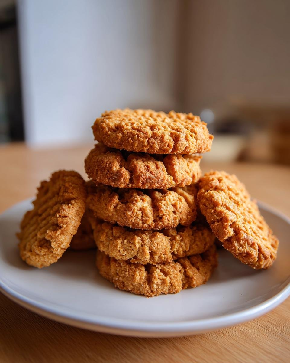 A stack of Irresistible Breakfast Protein Biscuits on a white plate, perfect for an energizing start.