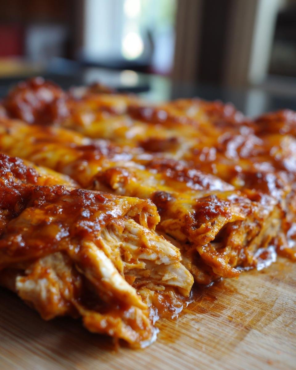 Close-up of Irresistible Cheesy Chicken Enchiladas smothered in sauce on a wooden board.