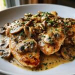 Close-up of Irresistible Chicken Marsala with a rich, creamy mushroom sauce and fresh herbs.