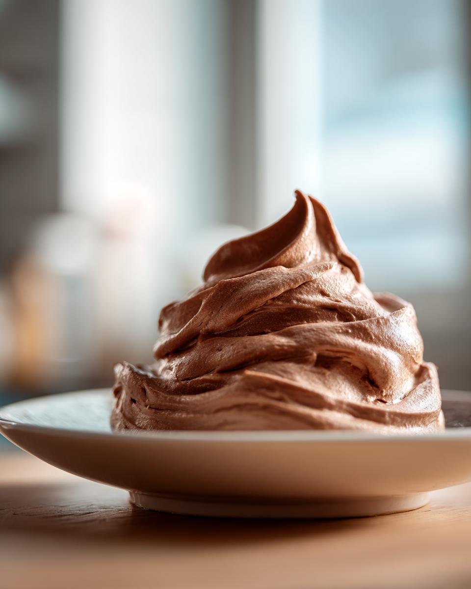 A swirl of light and fluffy chocolate mousse served in a white bowl, showcasing its airy texture.