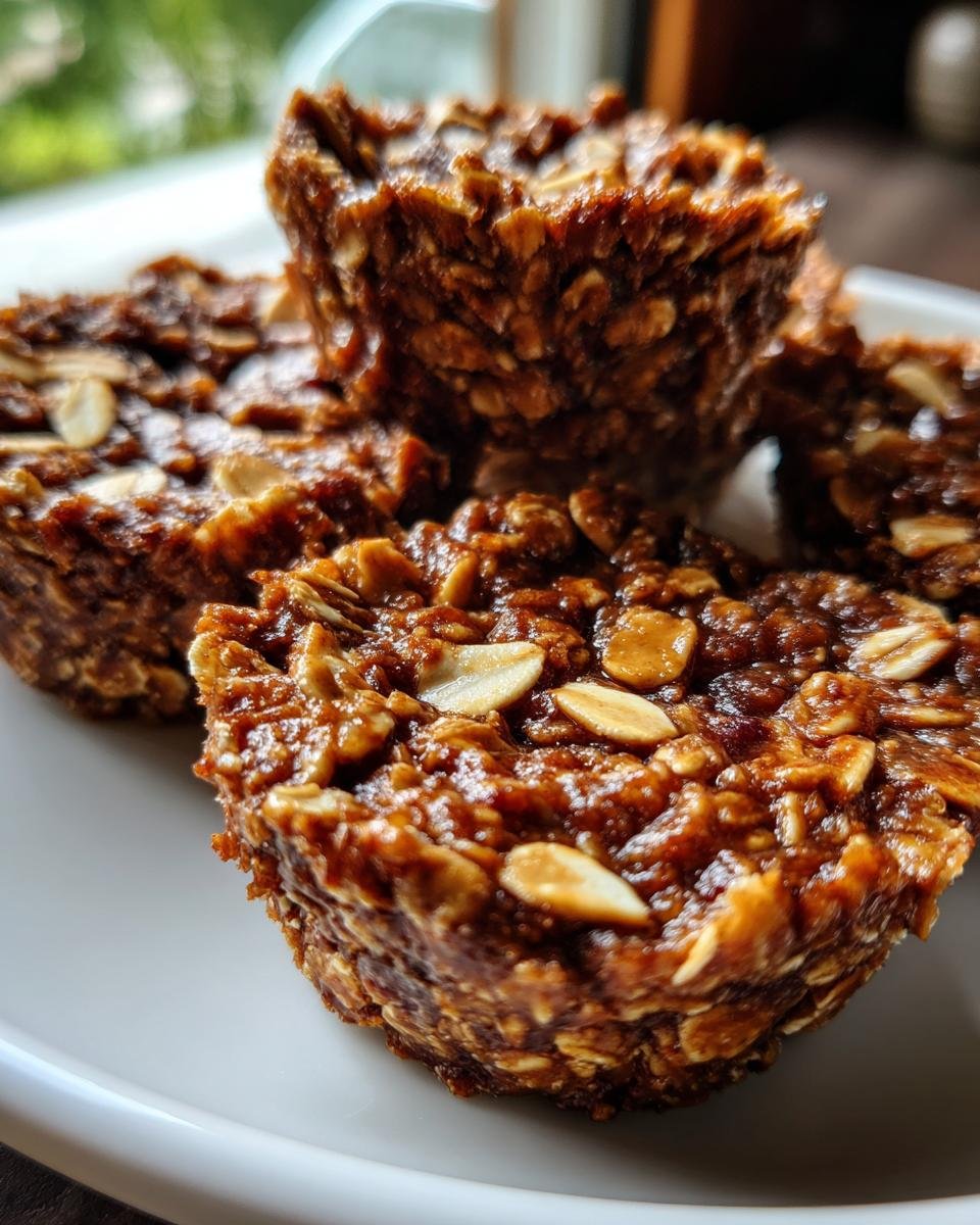Close-up of Irresistible Easy No Bake Peanut Butter Oat Cups on a white plate, showing texture of oats and peanut butter.