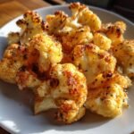 A close-up of Irresistible Garlic Parmesan Roasted Cauliflower florets, perfectly browned and seasoned.