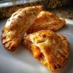 Close-up of Irresistible Nectarine Hand Pies, one cut open to reveal juicy fruit filling.