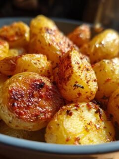 Close-up of a bowl filled with golden roasted potatoes, seasoned with herbs and spices, representing the Ultimate Potato Delight.