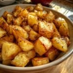 A bowl of golden brown, crispy roasted potatoes, seasoned with herbs, ready to be served as the Ultimate Potato Delight.