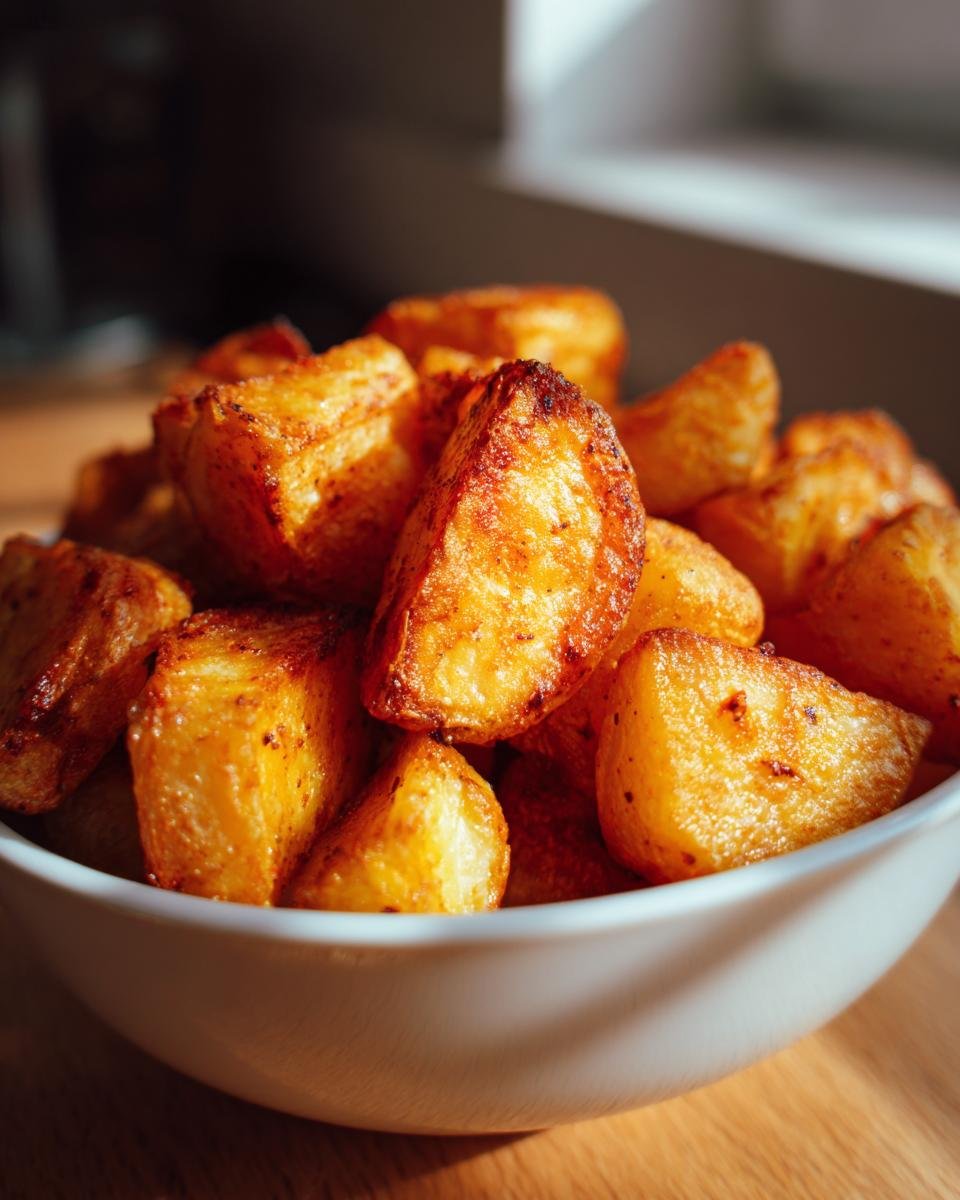 A bowl overflowing with golden-brown, crispy roasted potatoes, part of the Ultimate Potato Delight recipe.