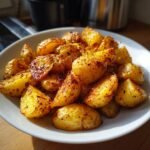A close-up shot of a bowl filled with crispy roasted potatoes, seasoned with spices, showcasing the Ultimate Potato Delight.
