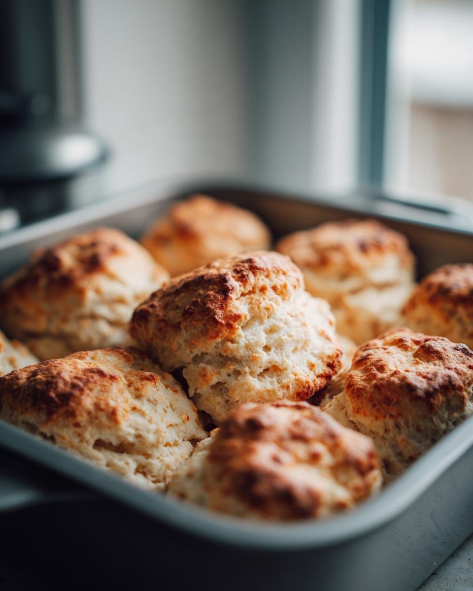 Golden brown, fluffy Irresistible Breakfast Butter Swim Biscuits baked in a pan, ready to be served.