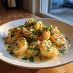 Plump shrimp coated in a rich, creamy sauce and garnished with fresh parsley, showcasing the Creamy Coconut Shrimp recipe.