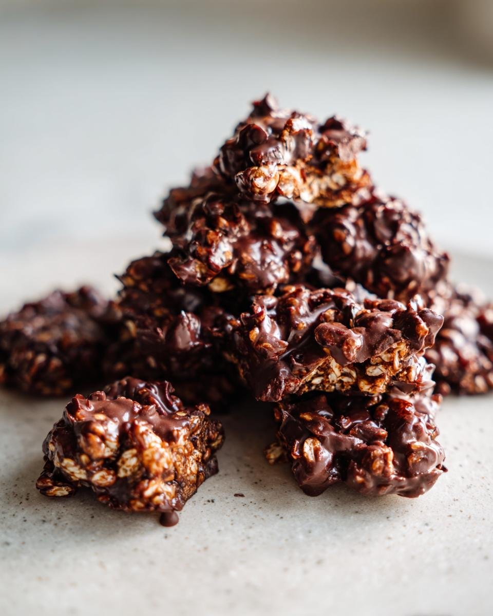 A close-up stack of Irresistible Healthy Dark Chocolate Quinoa Crisps, showcasing the texture of quinoa and dark chocolate.