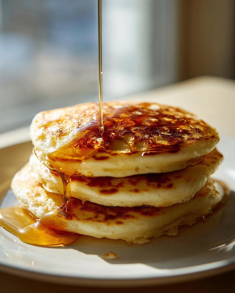 Stack of fluffy pancakes with syrup being poured on top, part of an Easy Basic Pancakes Recipe.
