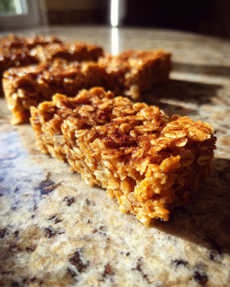 Close-up of an Irresistible Banana Oatmeal Bar, sprinkled with cinnamon, on a speckled countertop.