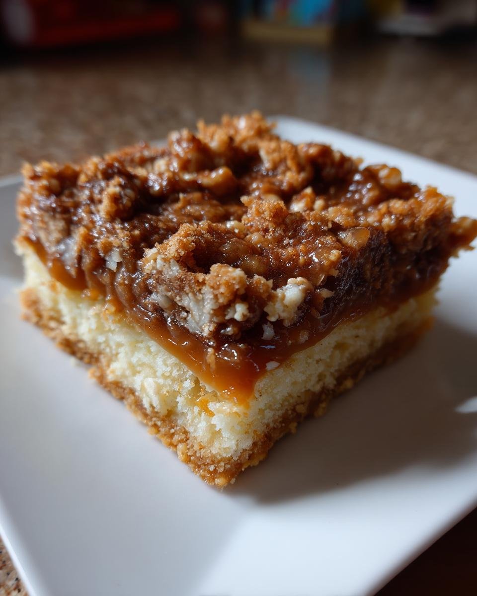 A single square serving of rich Butterfinger Caramel Bars featuring a creamy base, gooey caramel layer, and crunchy topping.